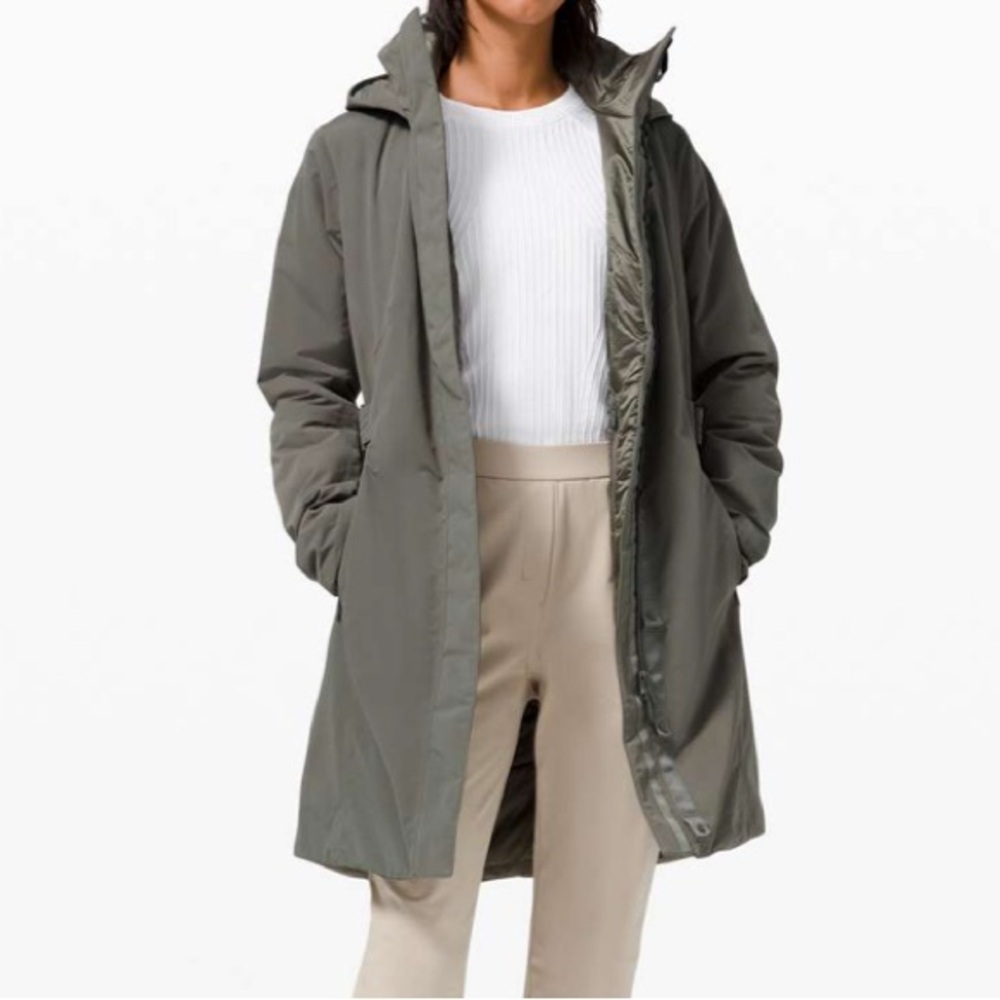 Lululemon Apres It All Jacket. Womens winter coat. Sage gray green color